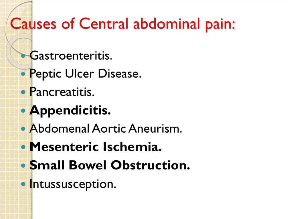 causes of central abdominal pain