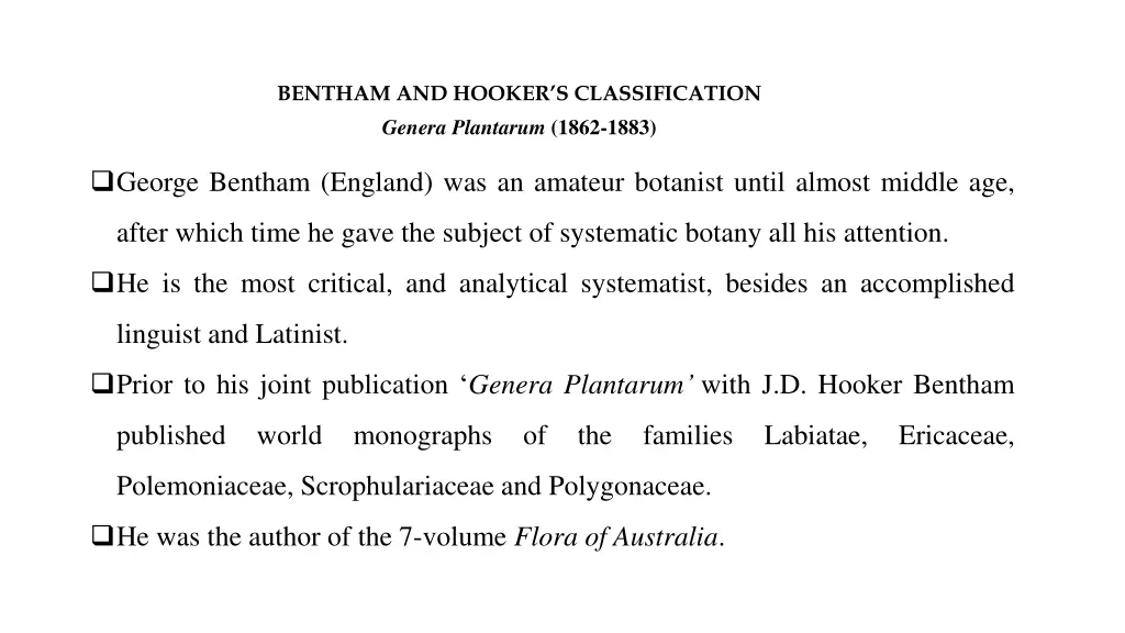 bentham and hooker s classification genera