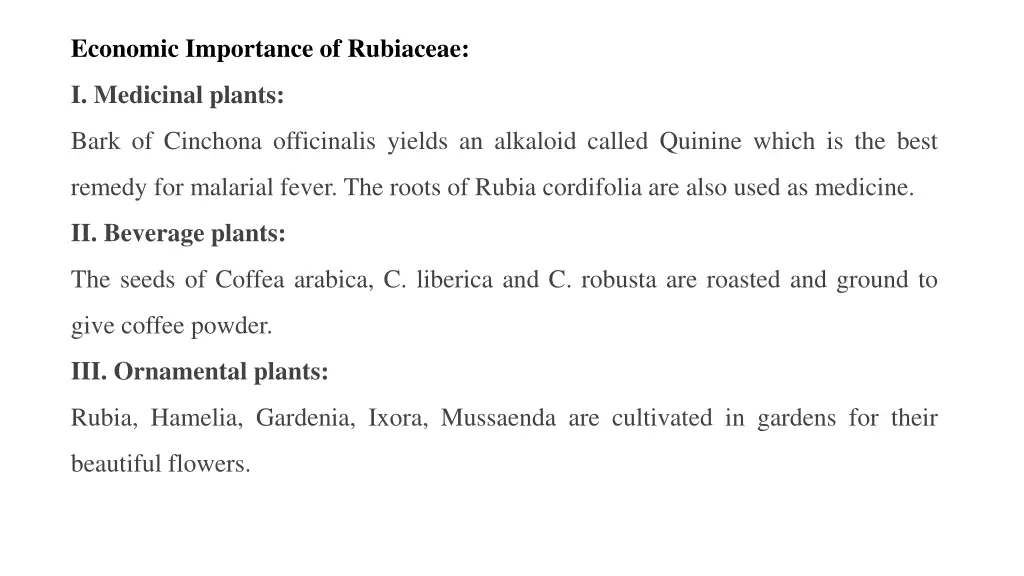 economic importance of rubiaceae