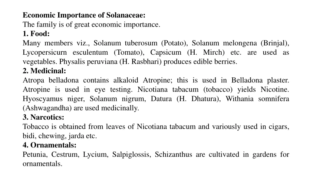 economic importance of solanaceae the family