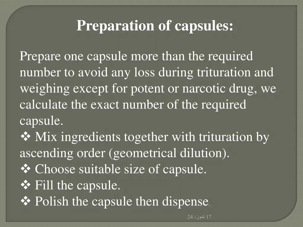 preparation of capsules