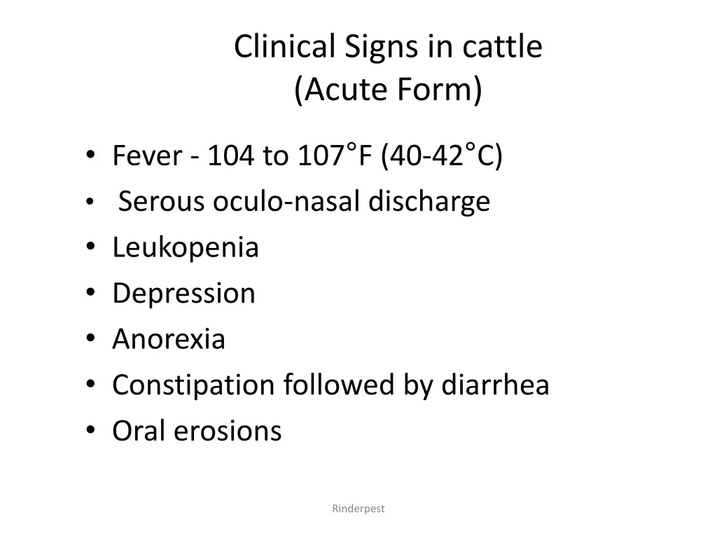 clinical signs in cattle acute form 1