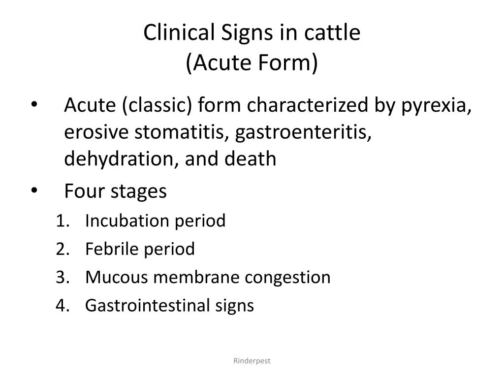 clinical signs in cattle acute form