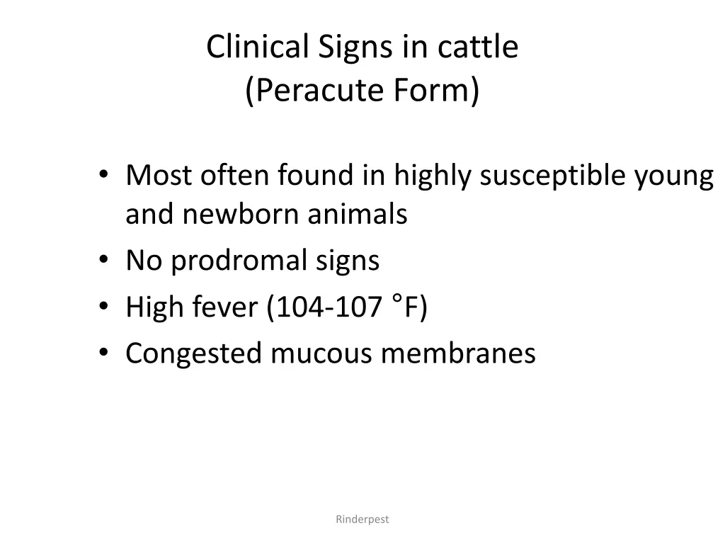 clinical signs in cattle peracute form