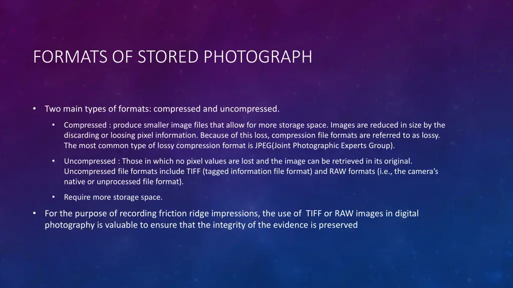 formats of stored photograph