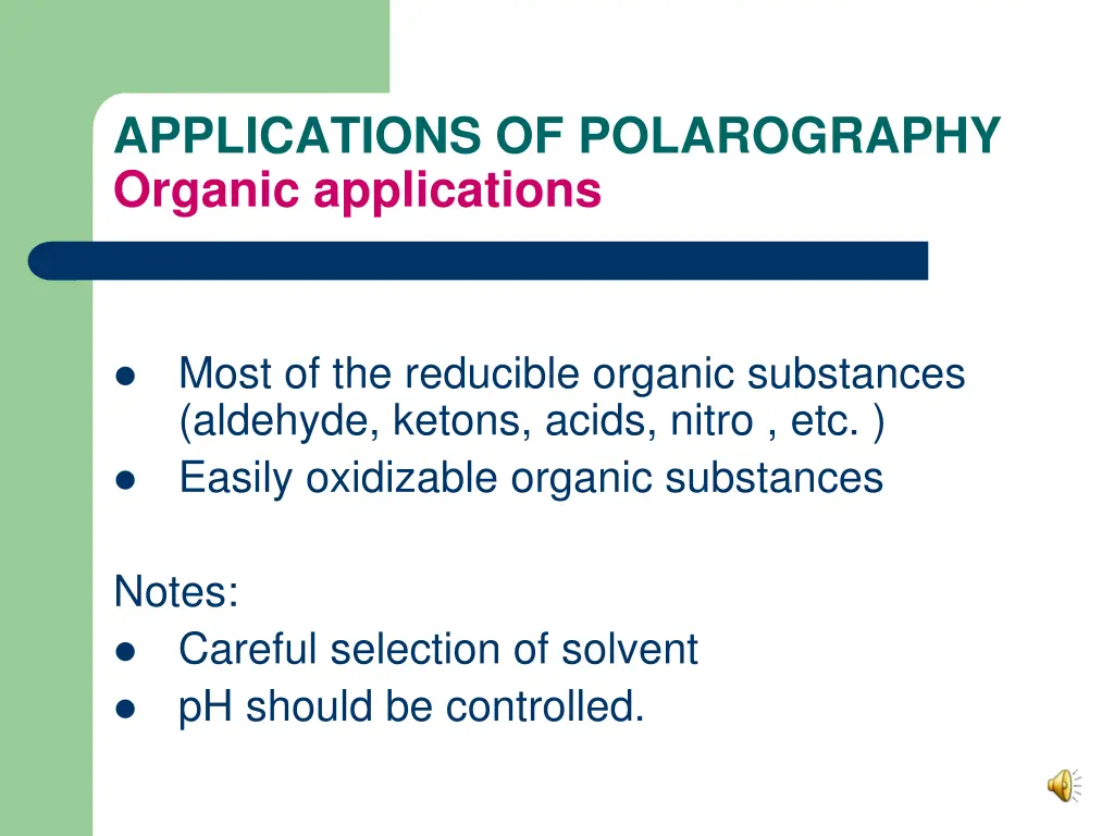 applications of polarography organic applications