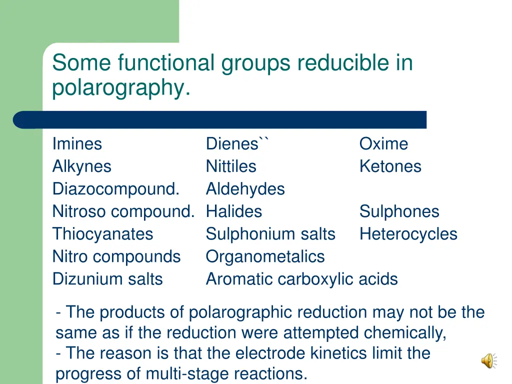 some functional groups reducible in polarography