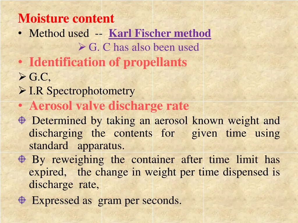 moisture content method used karl fischer method