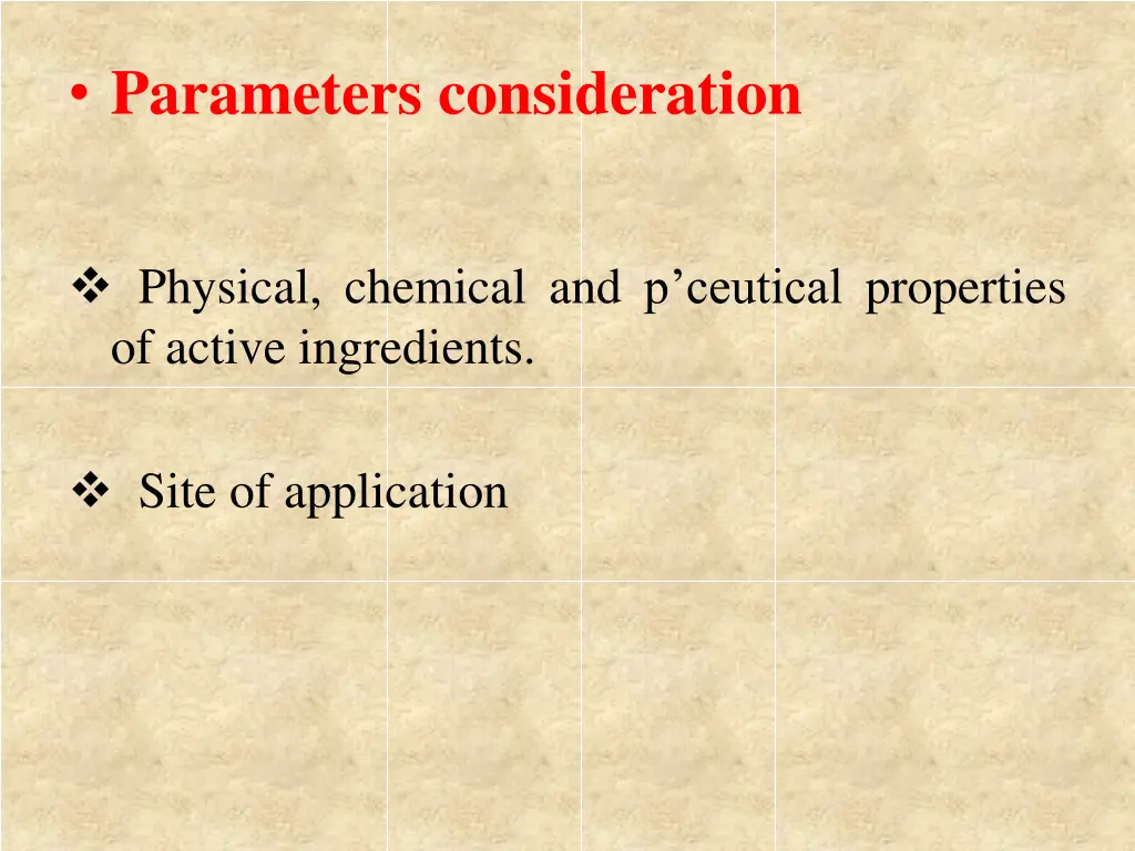 parameters consideration