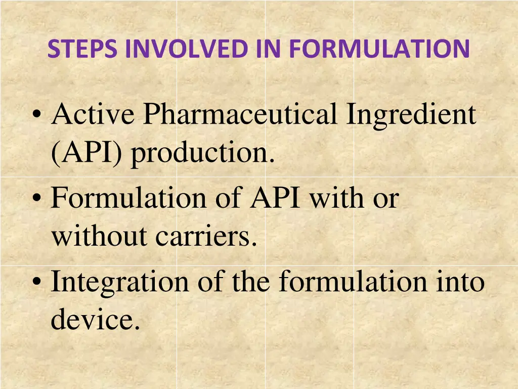 steps involved in formulation