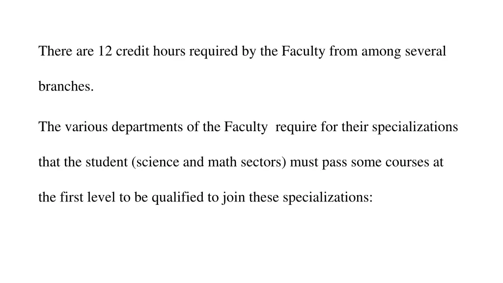 there are 12 credit hours required by the faculty