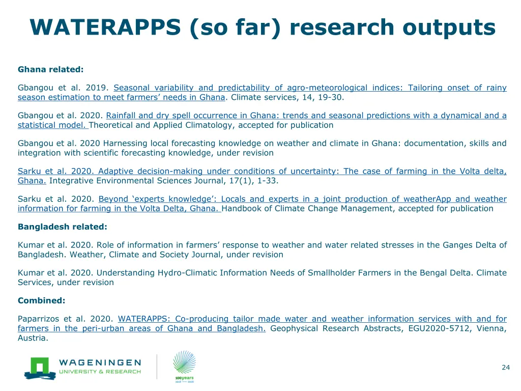 waterapps so far research outputs