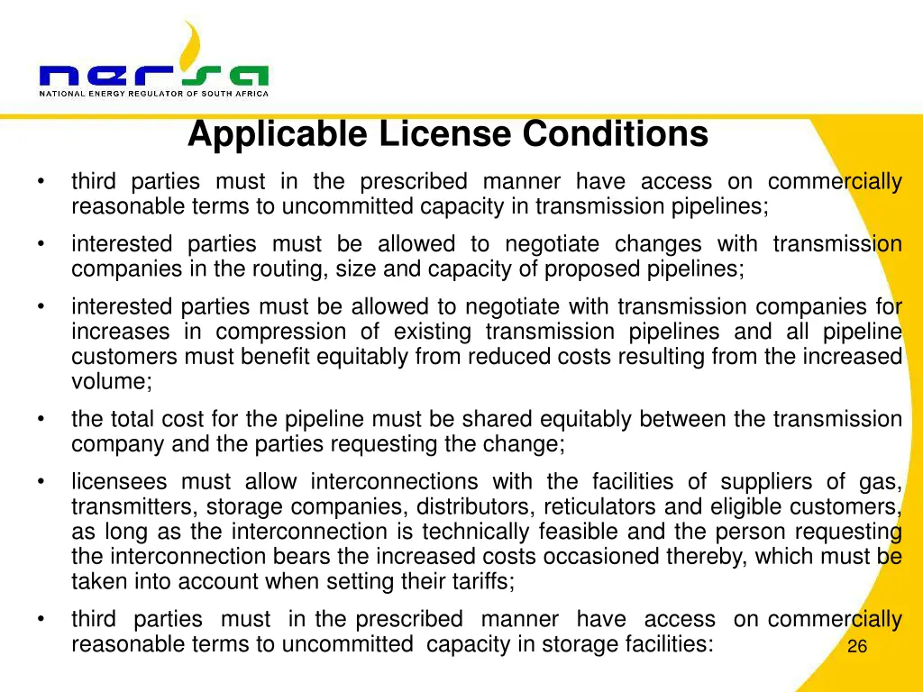 applicable license conditions