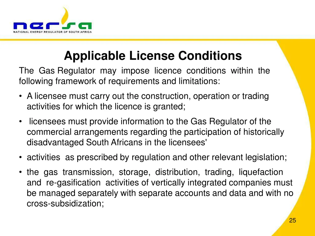 applicable license conditions the gas regulator