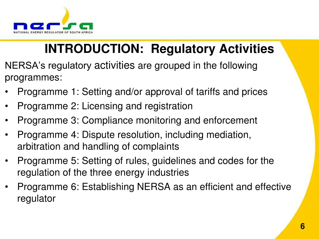 introduction regulatory activities nersa