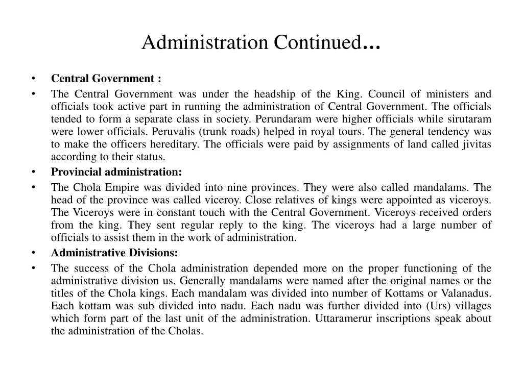 administration continued