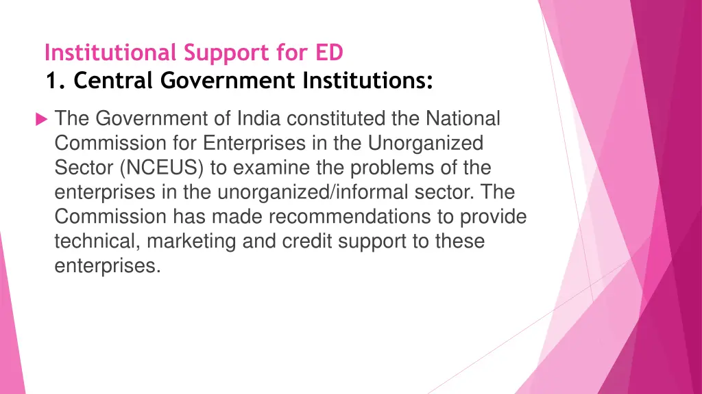 institutional support for ed 1 central government 1