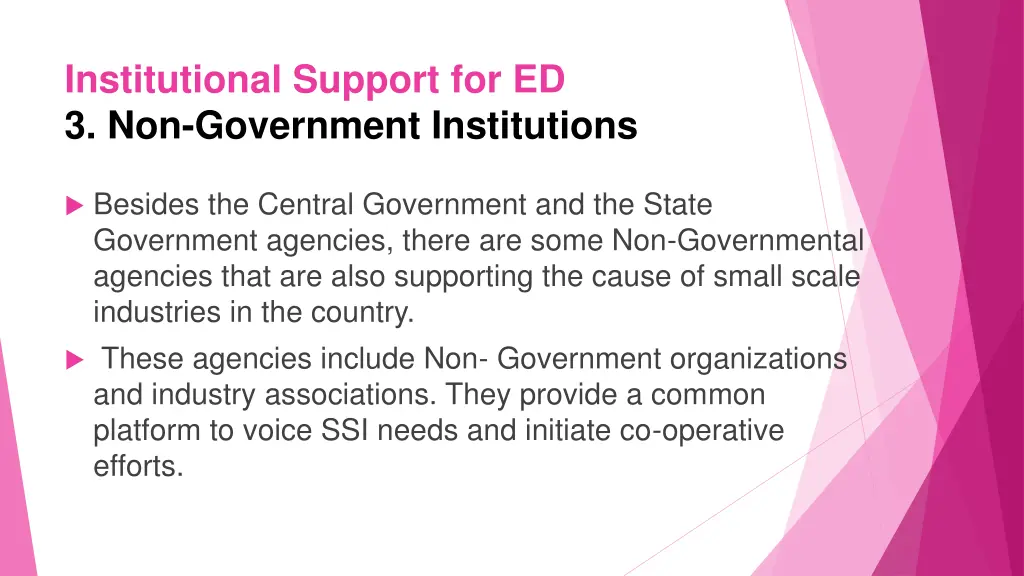 institutional support for ed 3 non government