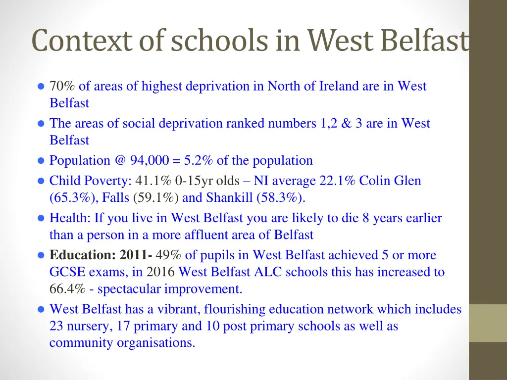 context of schools in west belfast