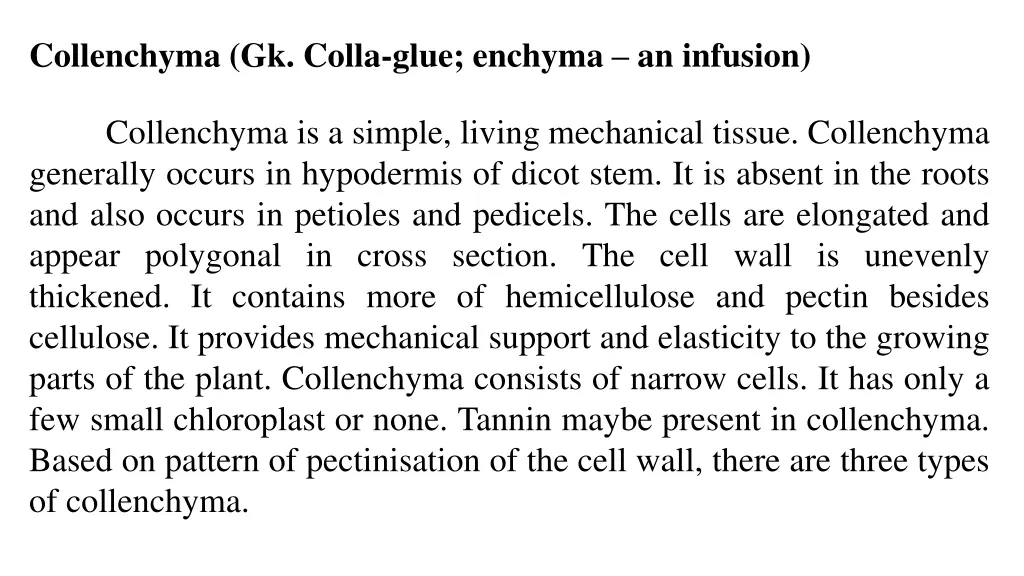 collenchyma gk colla glue enchyma an infusion