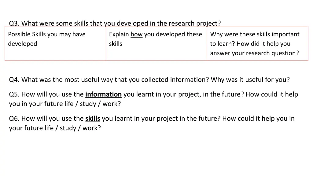 q3 what were some skills that you developed