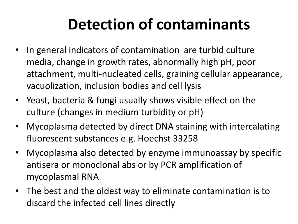 detection of contaminants