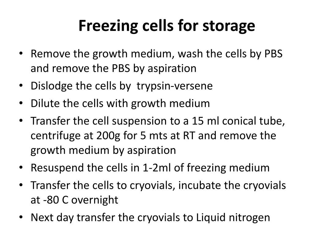 freezing cells for storage