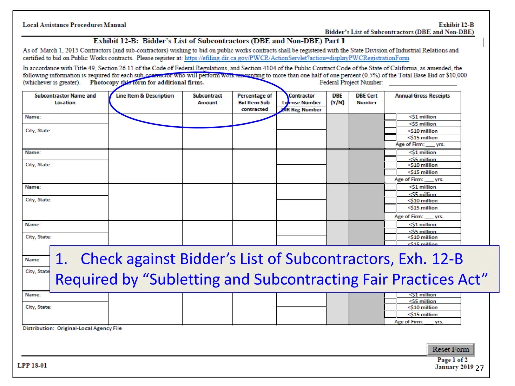 1 check against bidder s list of subcontractors