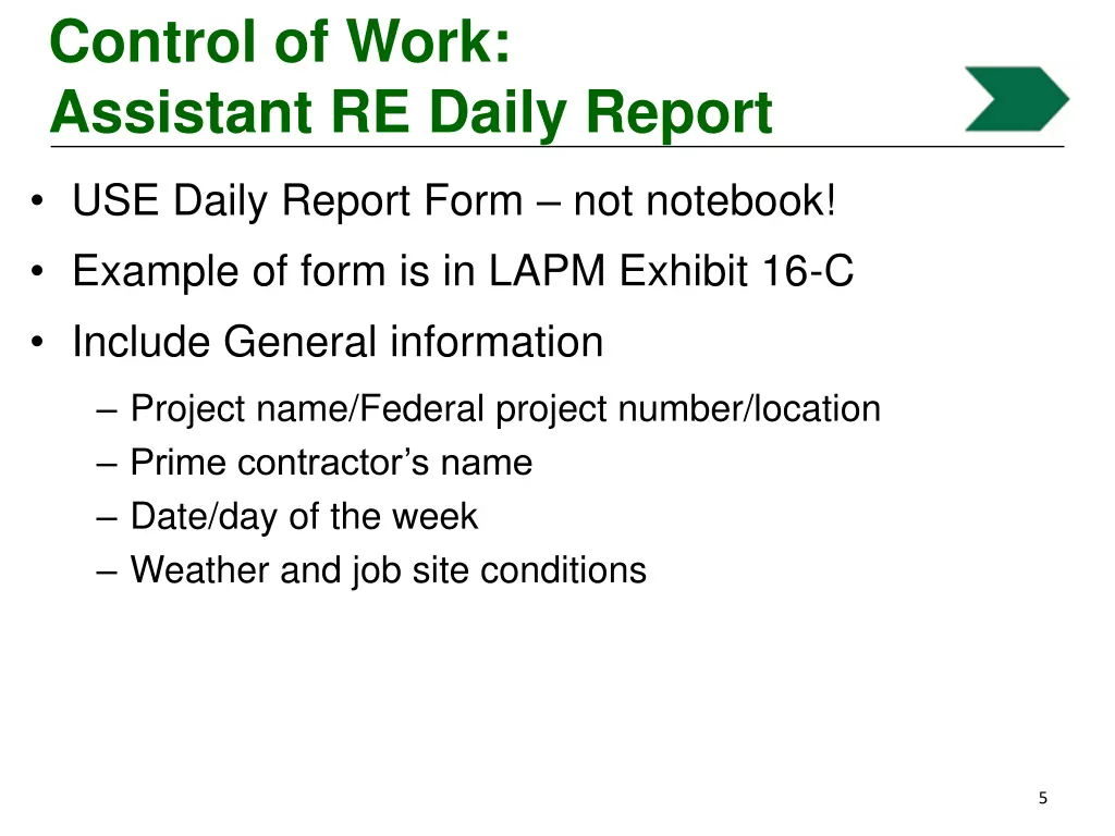 control of work assistant re daily report