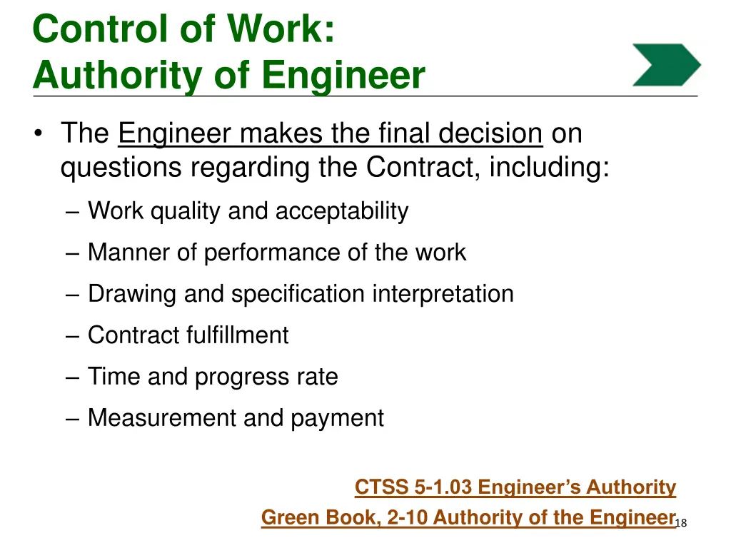 control of work authority of engineer