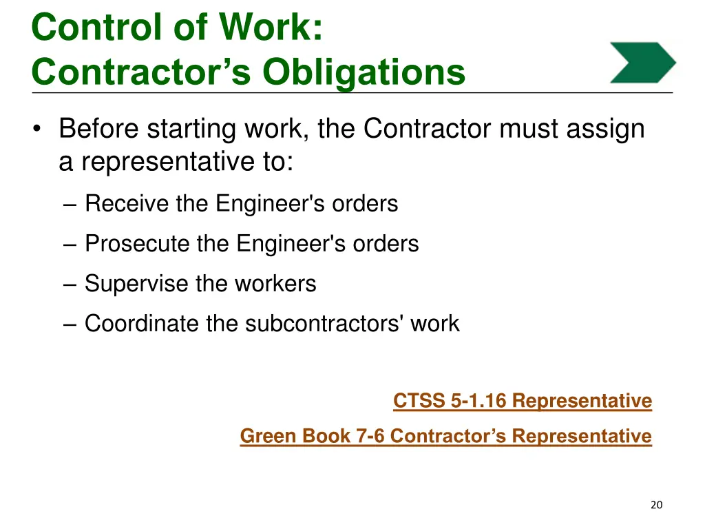 control of work contractor s obligations 1