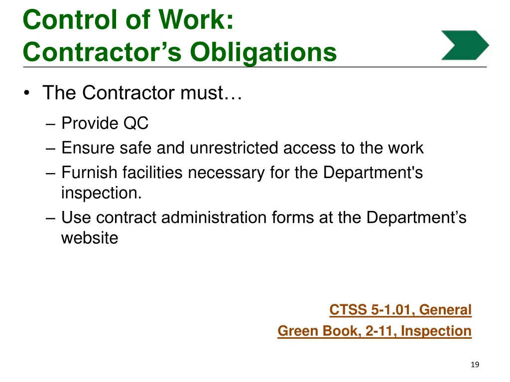 control of work contractor s obligations