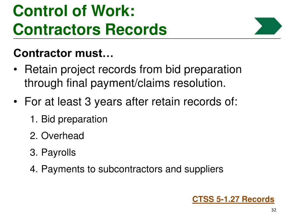 control of work contractors records