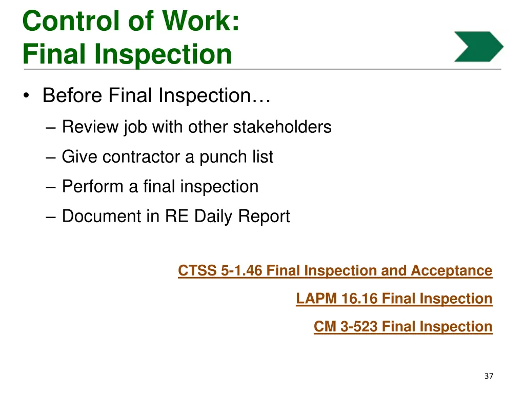 control of work final inspection