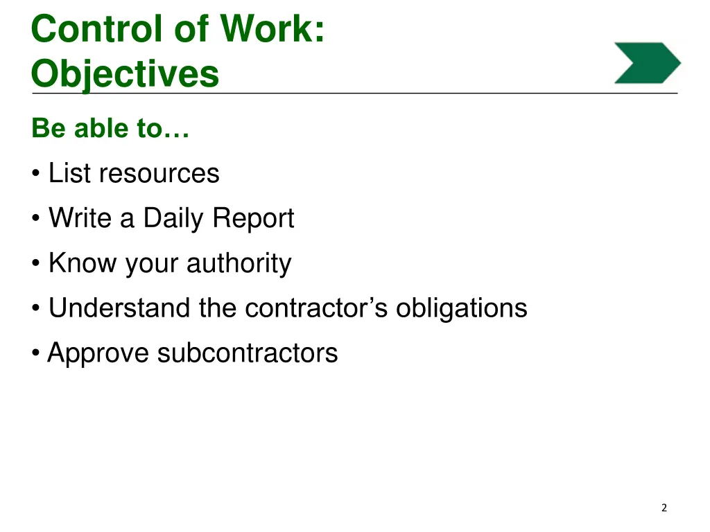 control of work objectives