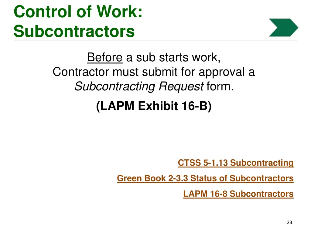 control of work subcontractors 1