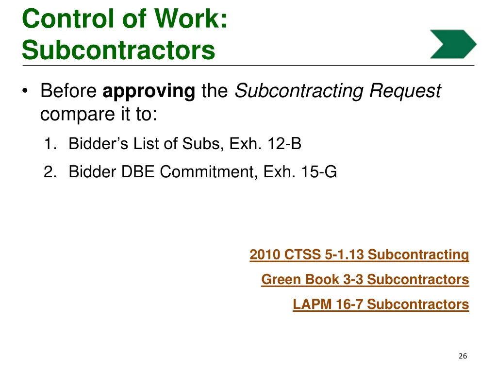 control of work subcontractors 3