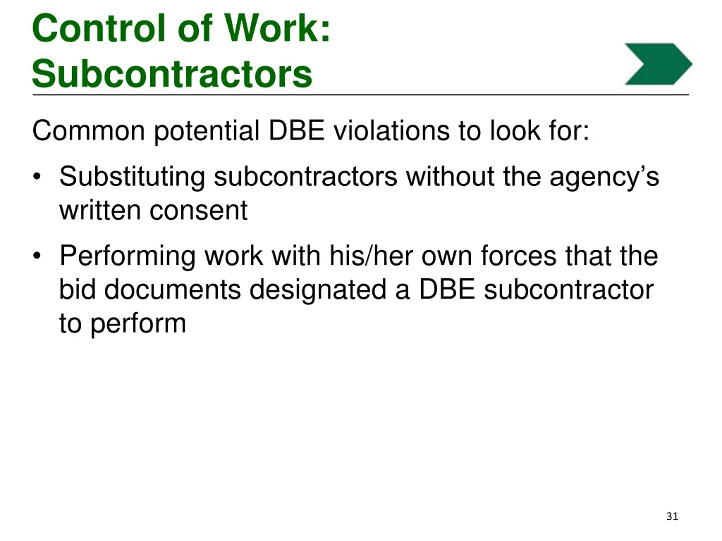 control of work subcontractors 5