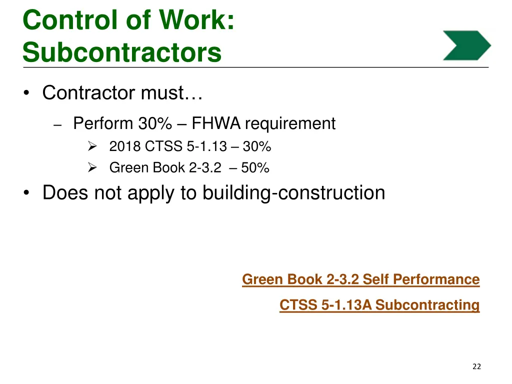 control of work subcontractors