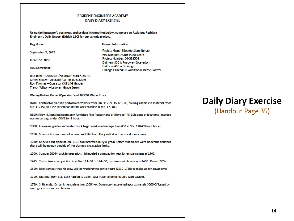 daily diary exercise handout page 35