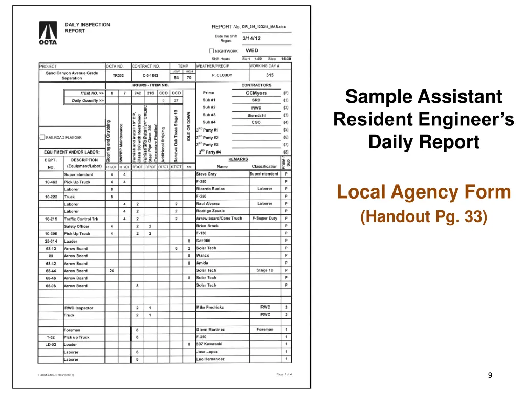 sample assistant resident engineer s daily report 1