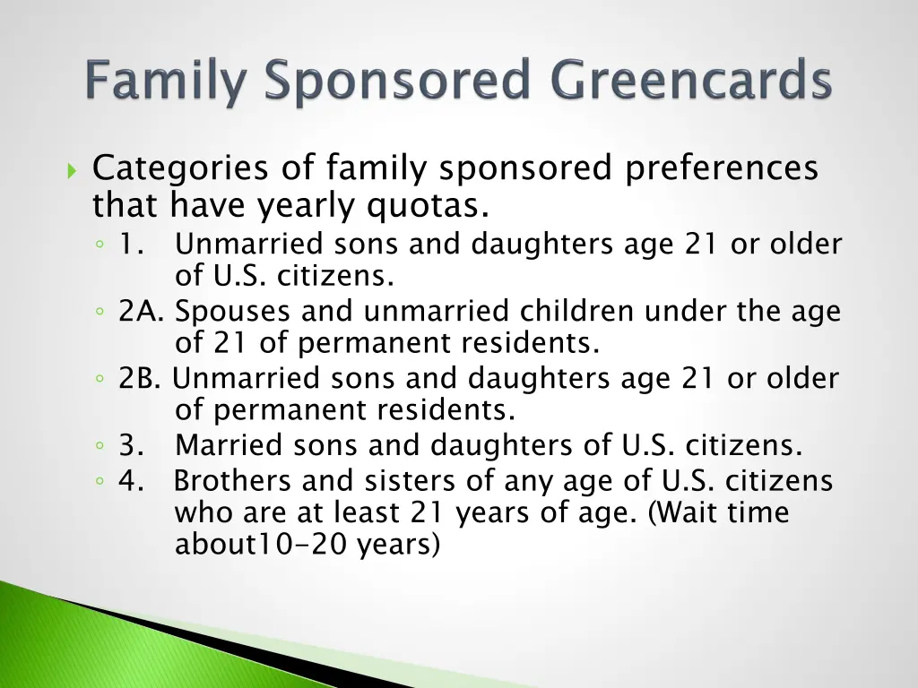 categories of family sponsored preferences that