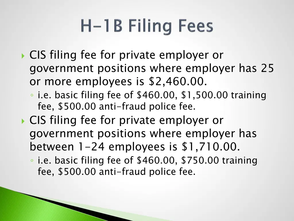 cis filing fee for private employer or government