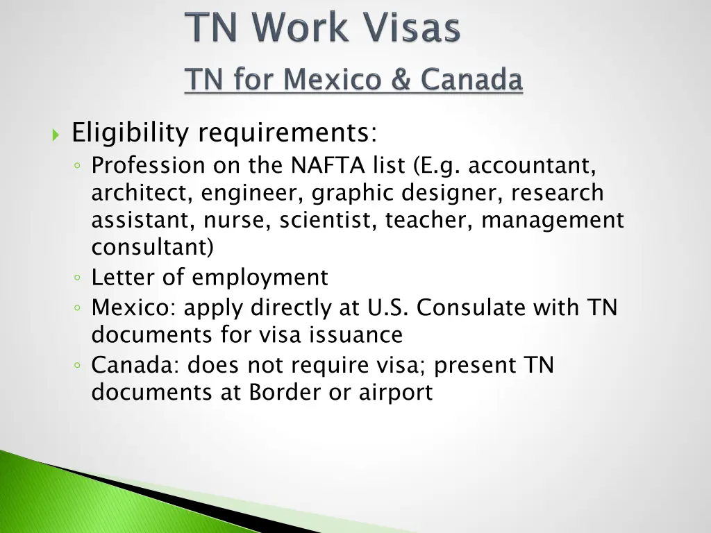 eligibility requirements profession on the nafta