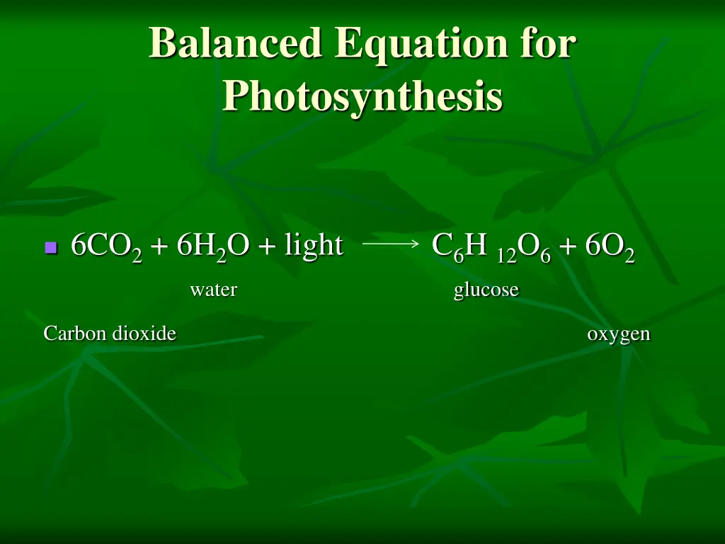 balanced equation for photosynthesis