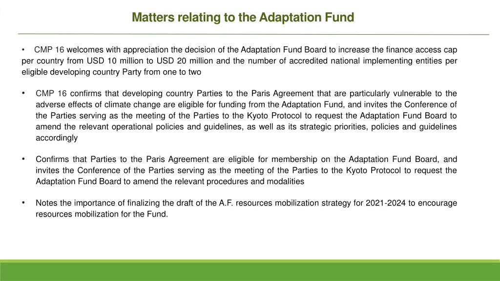 matters relating to the adaptation fund 1