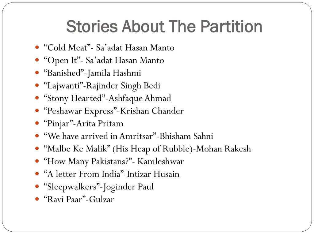 stories about the partition stories about