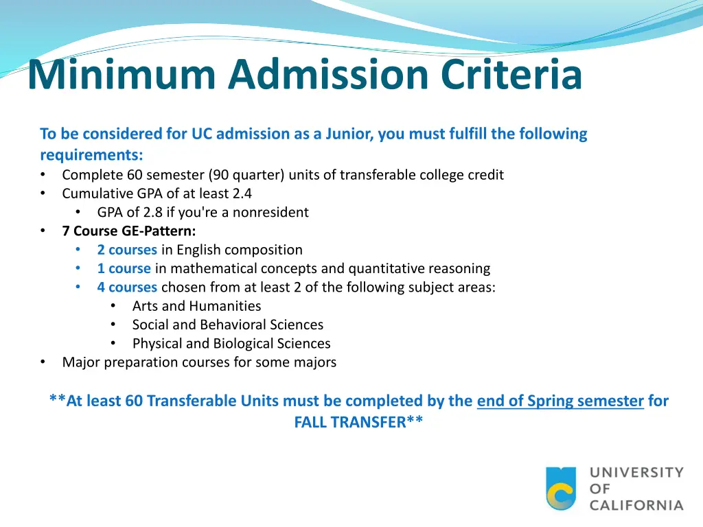 minimum admission criteria