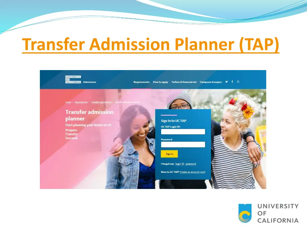 transfer admission planner tap 1