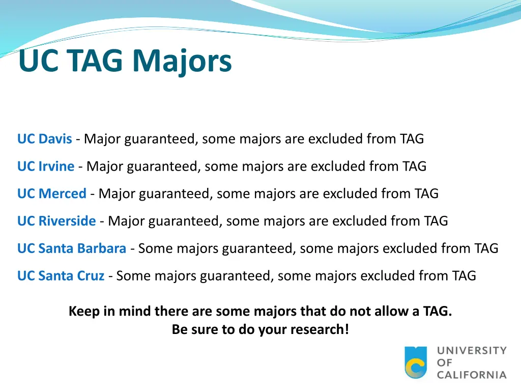 uc tag majors